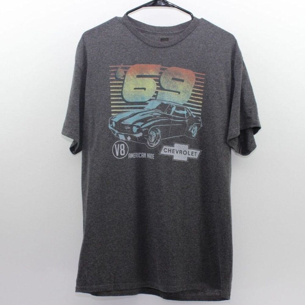 Chevrolet Camaro 69 V8 American Made Gray Graphic T Shirt Men's M Short Sleeve
